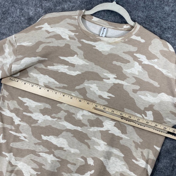 Athleta Camo Pullover XXS Cream Tan Sweatshirt Crew Neck Balance Long Sleeve - Picture 8 of 9